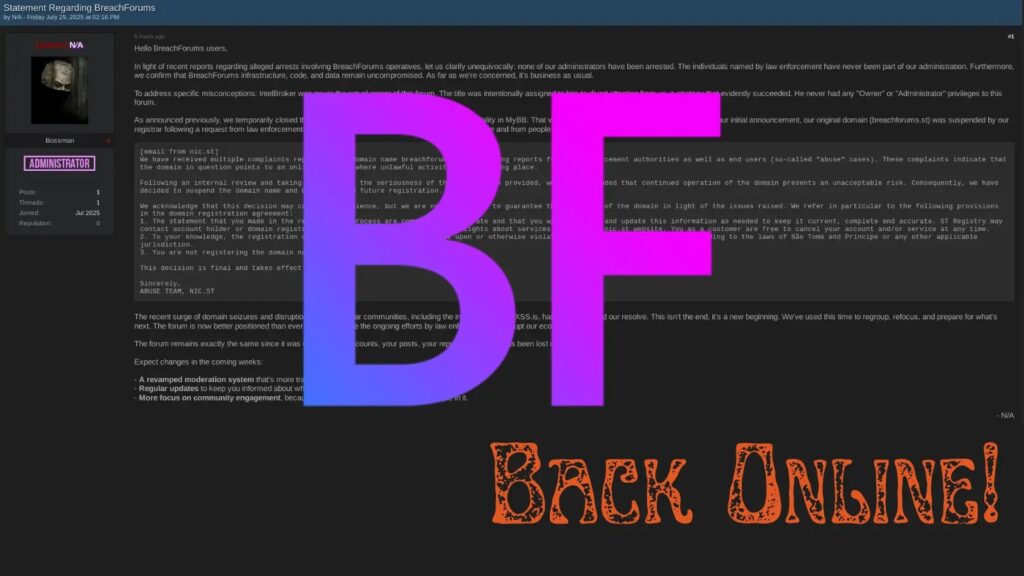 BreachForums se vratio online sa svim starim računima i objavama-Kiber.ba
